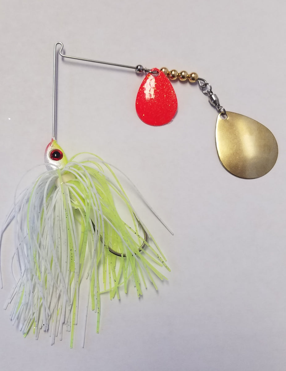 Char White w/Red & Gold Bass Spinnerbaits – Big Eye Spinnerbaits