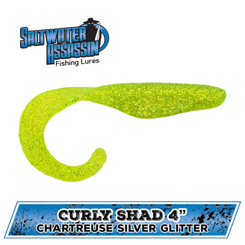 Chartreuse Silver Glitter Curly Shad