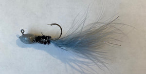 CMB 04-Chenille Marabou Hand Tied Black Grey Jig