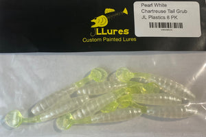 Pearl White Chartreuse Tail Grub JL Plastics